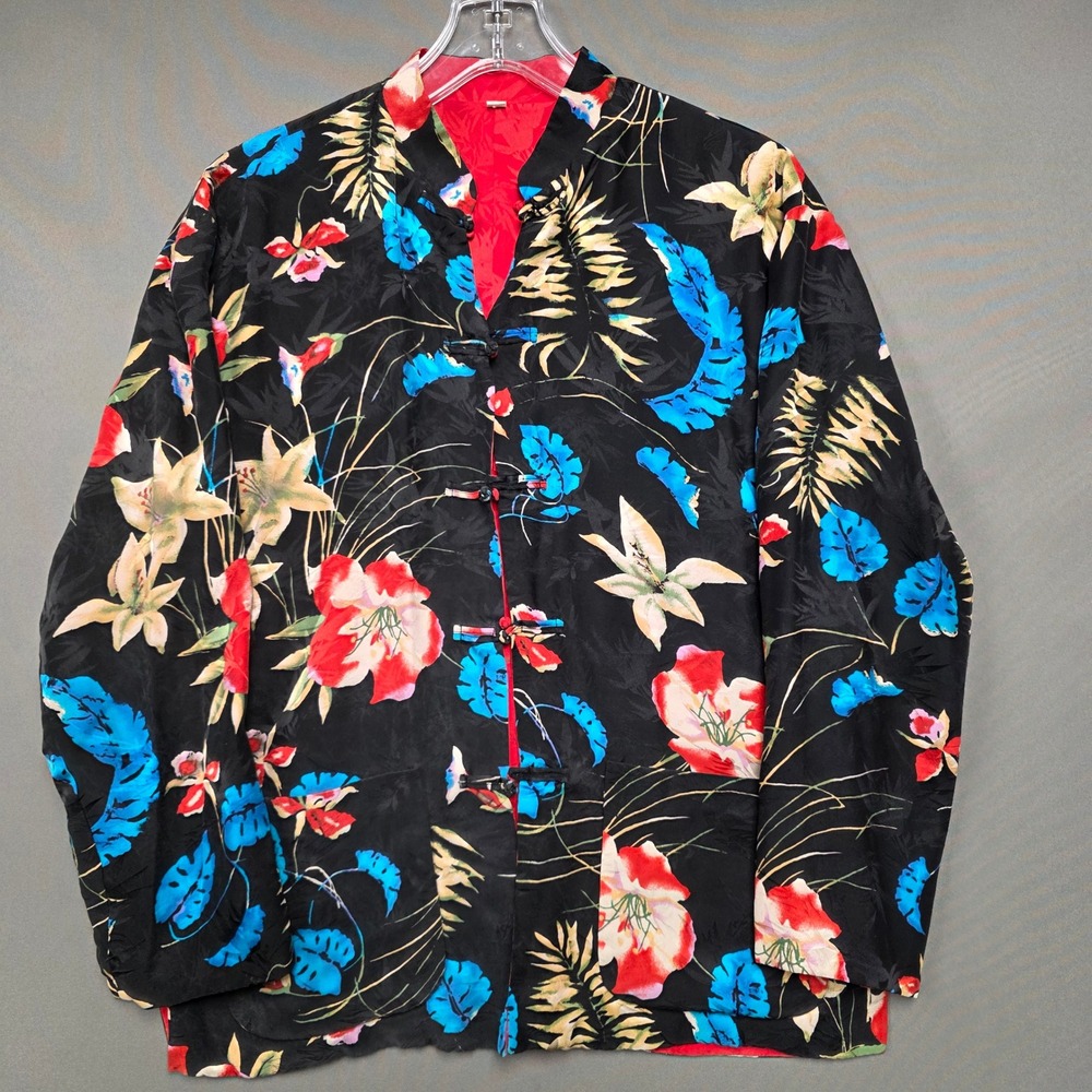 Vintage Reversible Tropical Floral Bamboo Jacquard Mandarin Frog Button Jacket